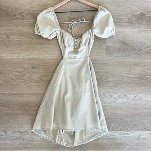 Princess Polly St. Louis Mini Dress Beige Linen Look Puff Sleeve Size 4
